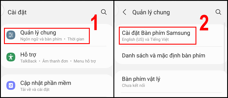 Chọn Cài đặt Bàn phím Samsung trong Quản lý chung